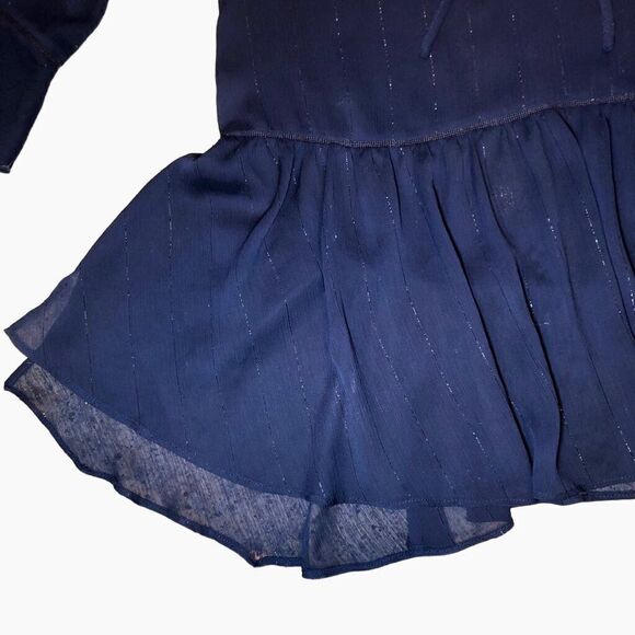 Zara Sheer Peplum Top with Tulip Sleeves in Navy Blue Women’s M - Picture 3 of 7